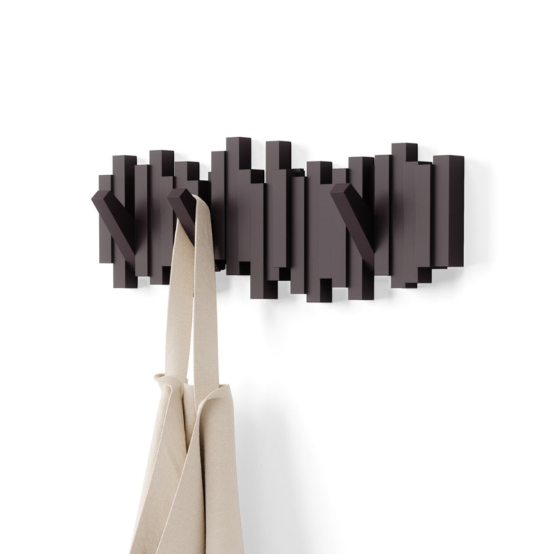 Wall Hook Rack, Sculptural Espresso, Retractable Flip-Down Hooks.