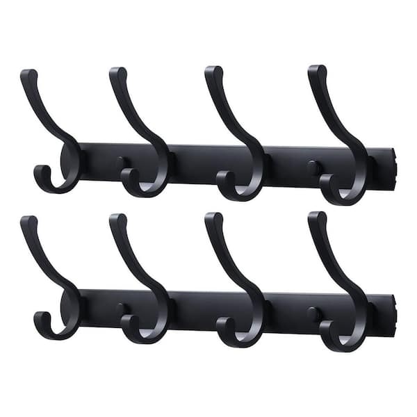 Wall Hook Rack Set of Two Matte Black Dual Hooks Entryway