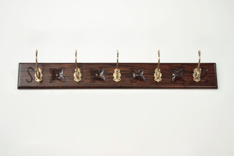 Wall Hook Rail Ornate Carved Wood with Floral Accents
