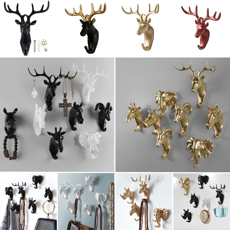 Wall Hook Sculptural Animal Head Shape Metallic Finish Gold Eclectic