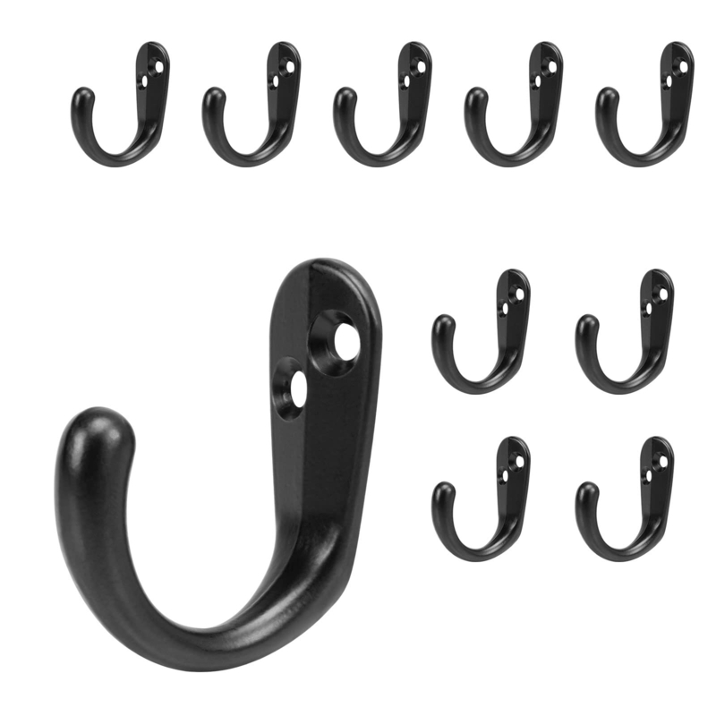 Wall Hook Set of 10 Matte Black J-Shape Industrial Single Prong