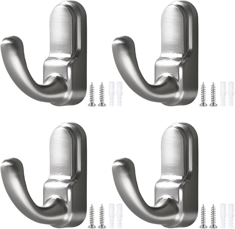 Wall Hook Set of 4 Brushed Light Gray Metal Oval Backplate