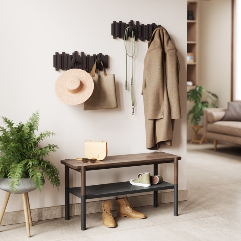 Wall Hooks, Modern Ribbed Texture, Black Sculptural Flip-Down Design.