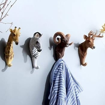 Wall Hooks Sculptural Animal Head Design Matte Resin Eclectic Whimsical