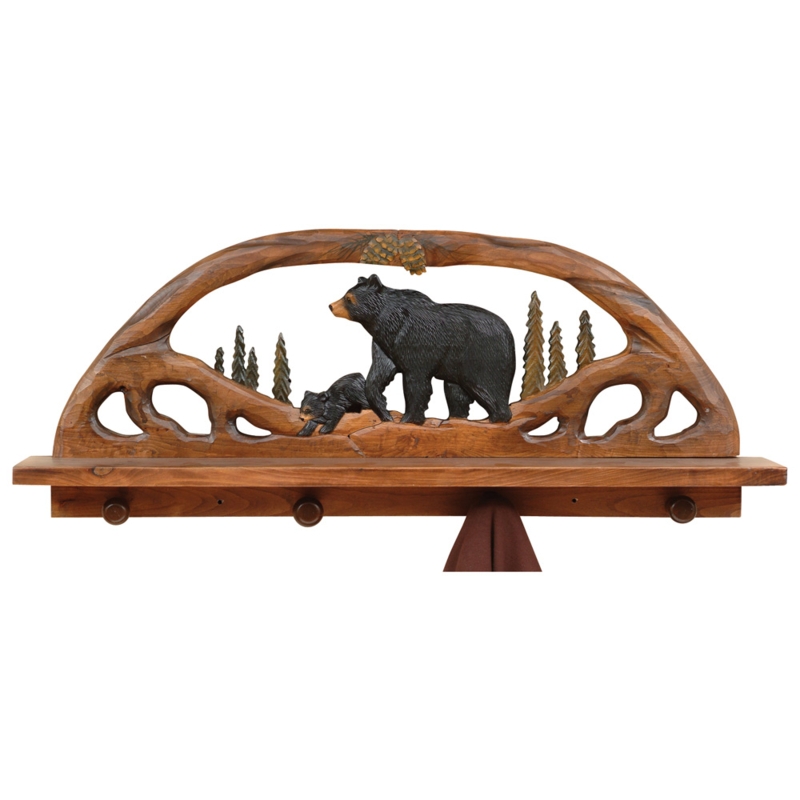Wall Mounted Coat Rack Arched Silhouette Black Bear Carving Rustic