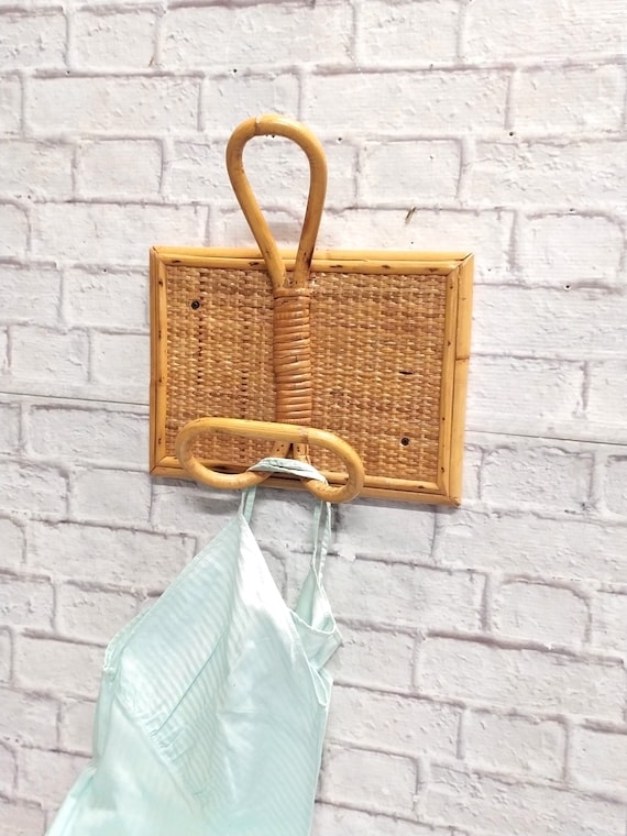Wall Mounted Coat Rack Bamboo Woven Rattan Panel Looped Hooks