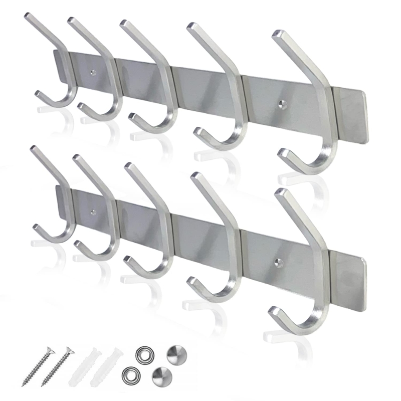 Wall Mounted Coat Rack Brushed Stainless Steel Double Hook Design