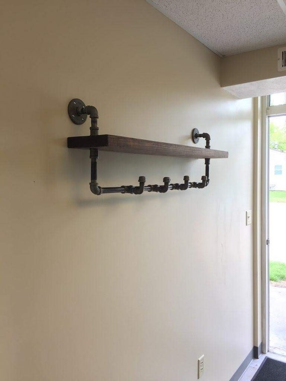 Wall Mounted Coat Rack featuring Industrial Pipe Fittings and Top Shelf