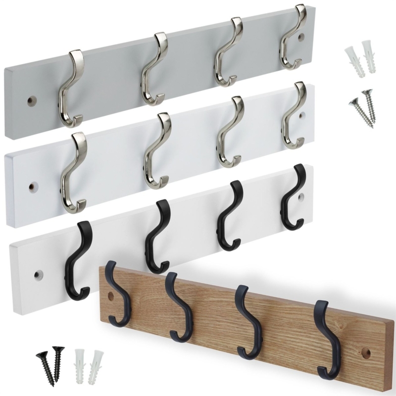 Wall Mounted Coat Rack Four Hooks Multiple Finish Options