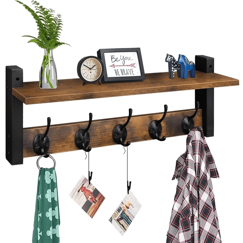 Wall Mounted Coat Rack Industrial Rustic Industrial Brackets Five Double Hooks