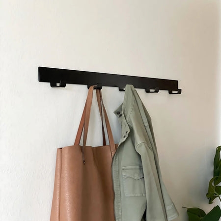 Wall Mounted Coat Rack Matte Black Metal Linear Square Hooks