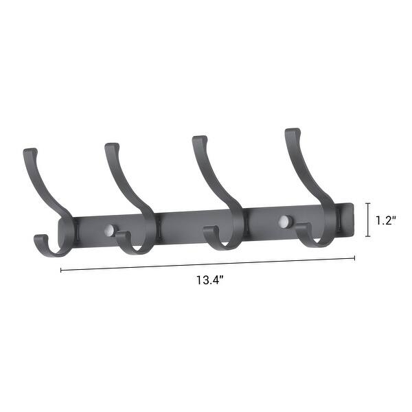 Wall Mounted Coat Rack Matte Dark Gray Metal Double Tiered Hooks