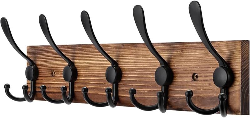 Wall Mounted Coat Rack Modern Farmhouse Triple Prong Hooks Wood Grain