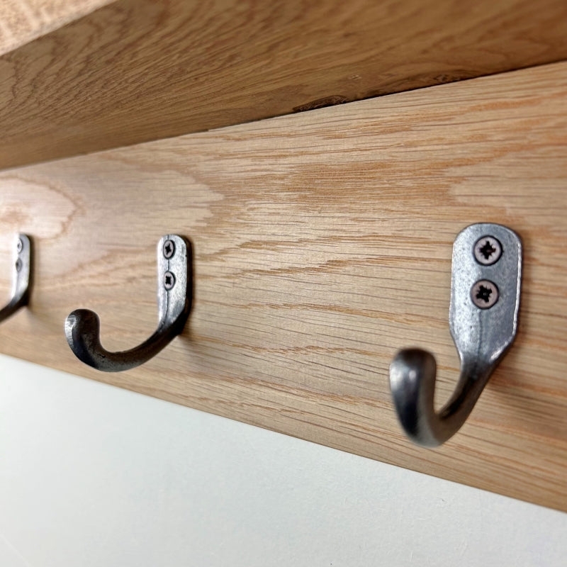 Wall Mounted Coat Rack Oak Grain Integrated Shelf Exposed Screws