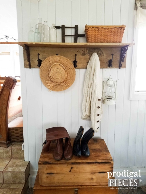 Wall Mounted Coat Rack Ornate Iron Hardware & Shelf Farmhouse Entryway