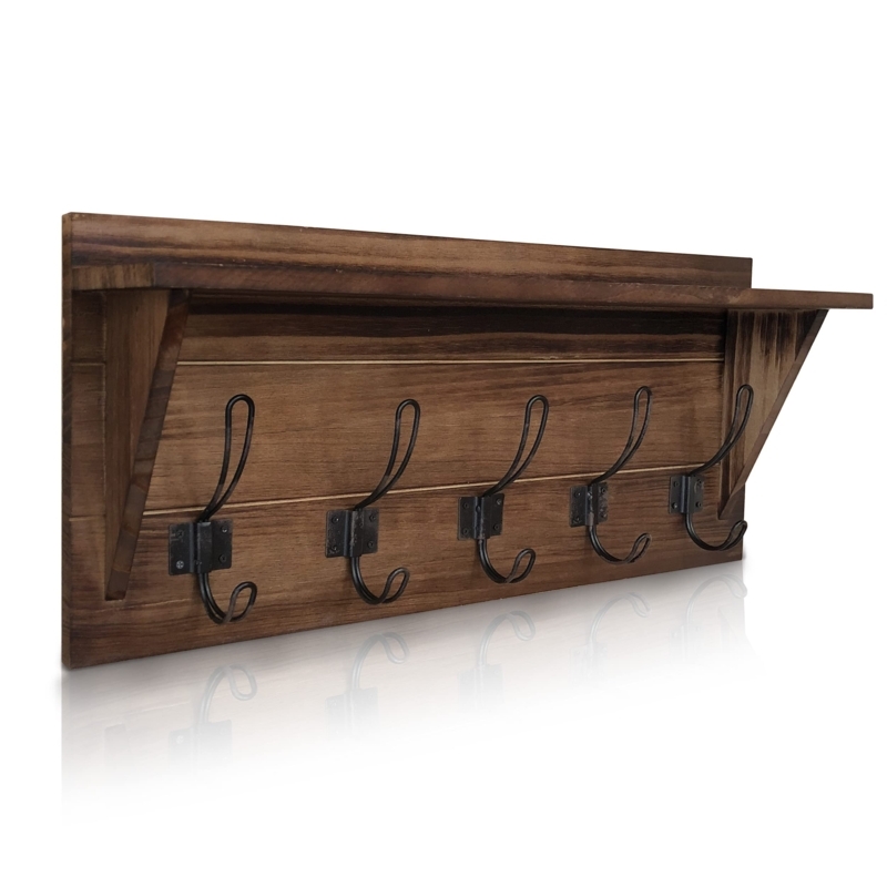 Wall Mounted Coat Rack Rustic Farmhouse Distressed Finish Top Shelf