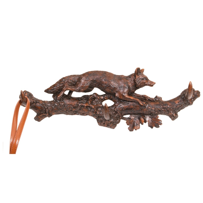 Wall Mounted Coat Rack Rustic Fox Sculpture Branch Design Textured