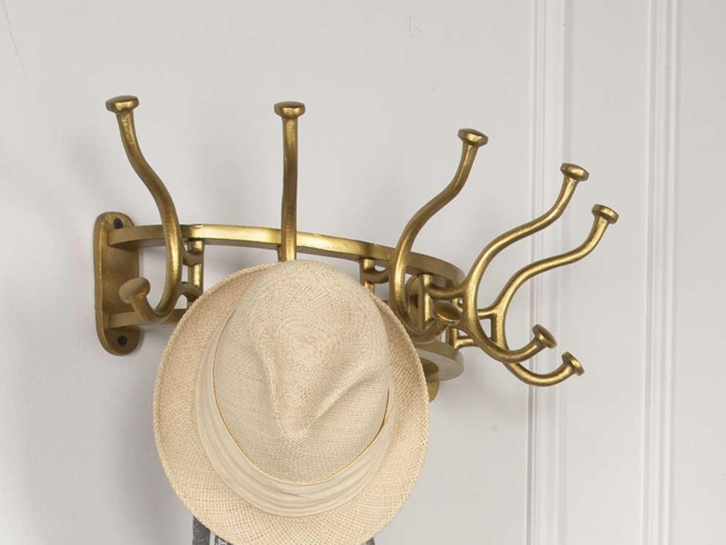 Wall Mounted Coat Rack Sculptural Antique Gold Curved Tiered