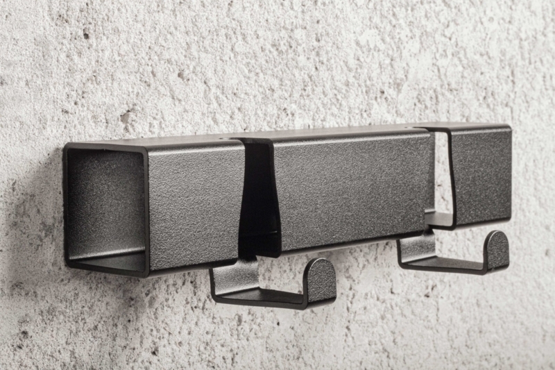 Wall Mounted Coat Rack Square Tube Profile Matte Black Industrial Hooks