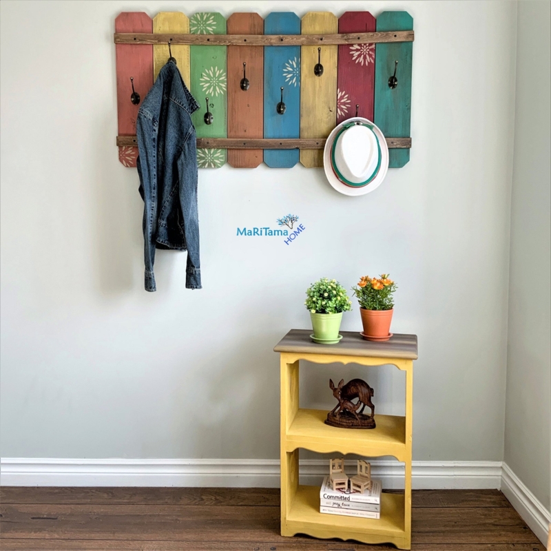 Wall Mounted Coat Rack Stenciled Mandala Art Distressed Plank Boho
