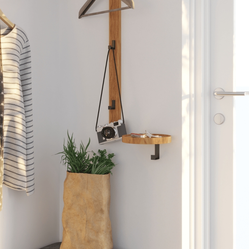 Wall Mounted Coat Rack Vertical Wood Slat with Circular Shelf