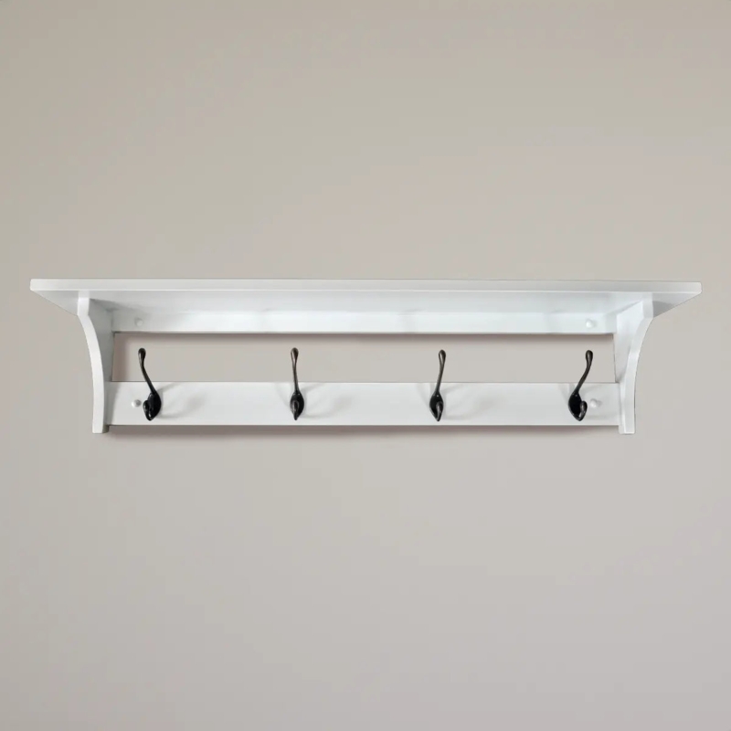 Wall Mounted Coat Rack White Shaker Style Shelf Curved Brackets Traditional