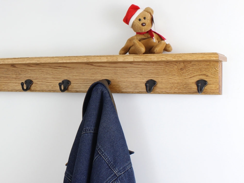 Wall Mounted Coat Rack with Integrated Shelf Wood Grain Traditional