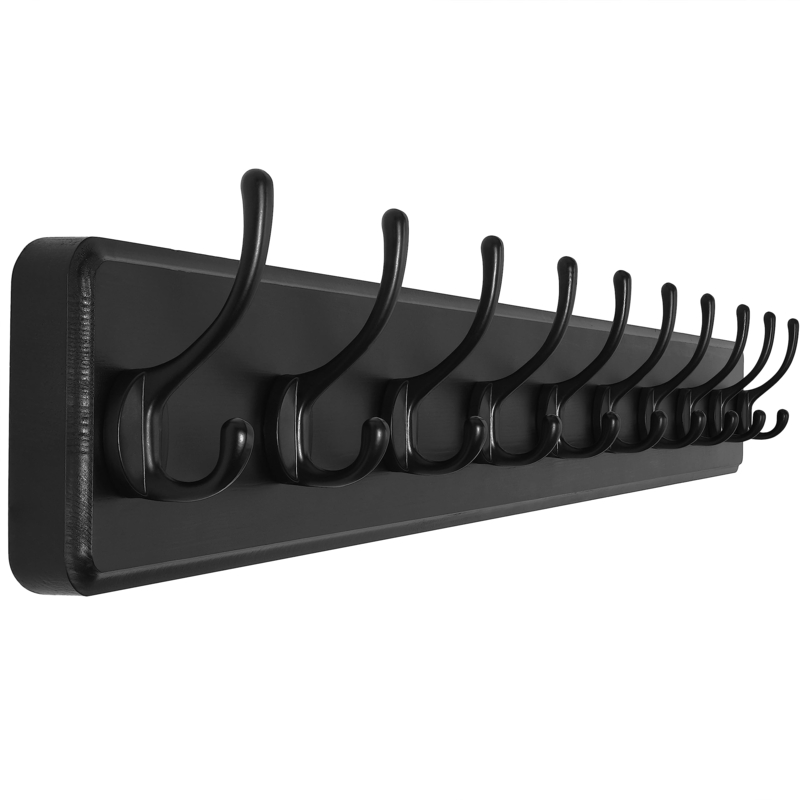 Wall Mounted Coat Rack with Ten Double Hooks in Matte Black
