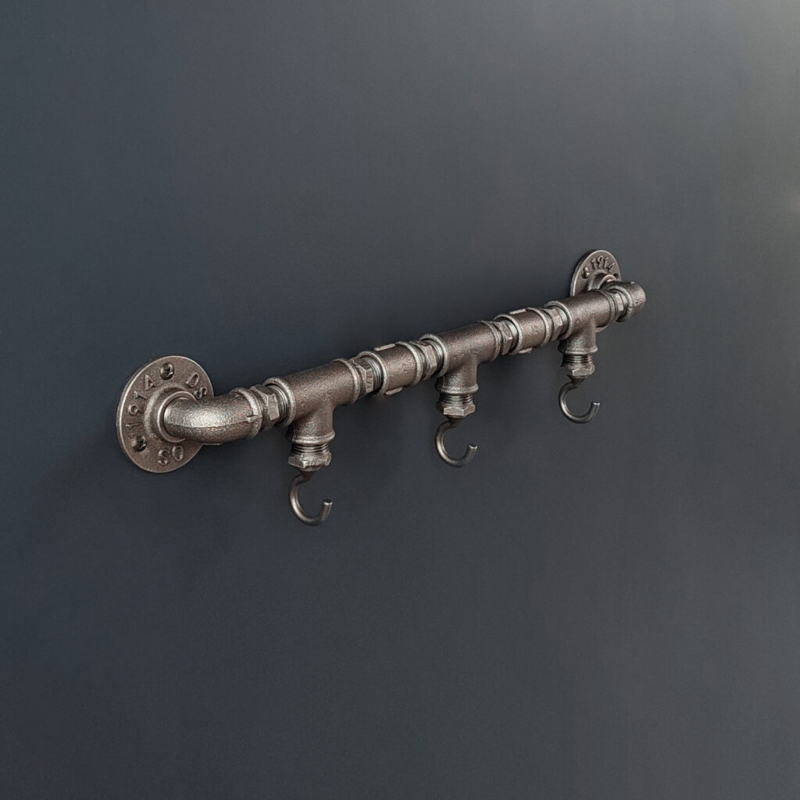 Wall Mounted Coat Rack with Textured Metal Plumbing Hardware Design