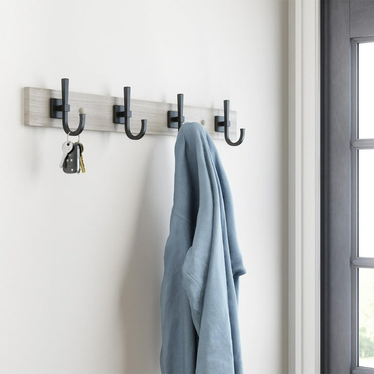 Wall Mounted Hook Rack Rustic Gray Finish Industrial J Hooks