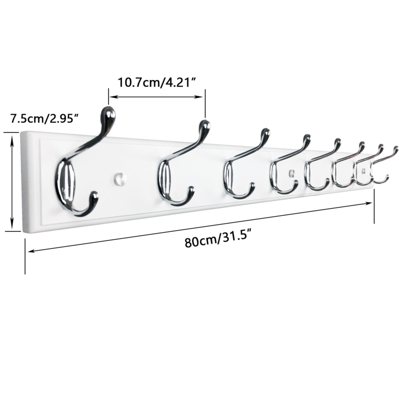 Wall Mounted Hook Rack White Polished Silver Accents Dual Prong