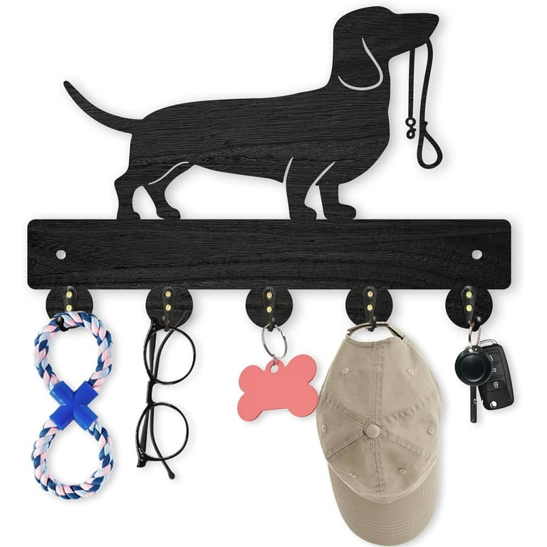Wall Mounted Rack Black Dachshund Silhouette Wood Grain Finish Rustic