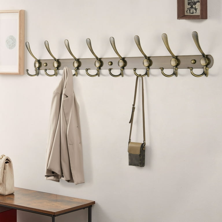 Wall Rack Antique Bronze Eight Triple Hooks Traditional Entryway Rail