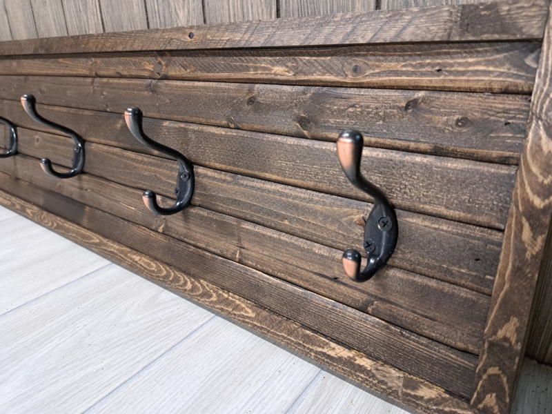 Wall Rack Copper Tipped Hooks Slatted Base Rustic Industrial Style