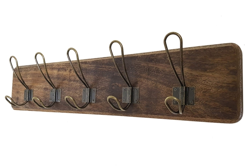 Wall Rack Five Double Hooks Antique Finish Rustic Farmhouse