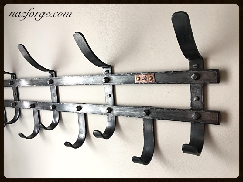 Wall Rack Forged Iron Gunmetal Dual Bar Design Copper Accent Plate