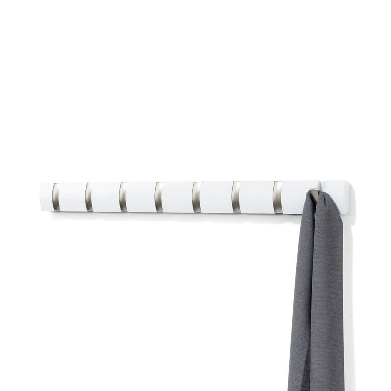Wall Rack White Matte Finish Flip Down Hooks Hidden Hardware