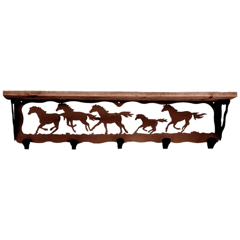 Wall Shelf Rustic Pine Top Horse Silhouette Western Lodge Farmhouse