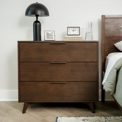 Walnut 3-Drawer Dresser Slim Horizontal Pulls Mid-Century Style