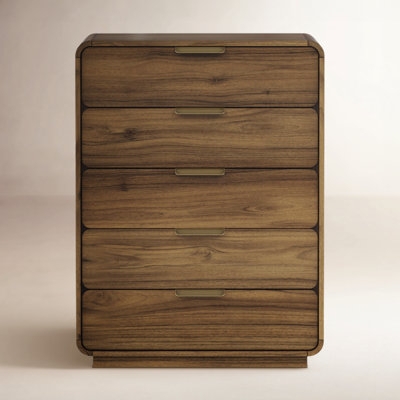 Walnut Chest of Drawers Rounded Corners Brass Pulls