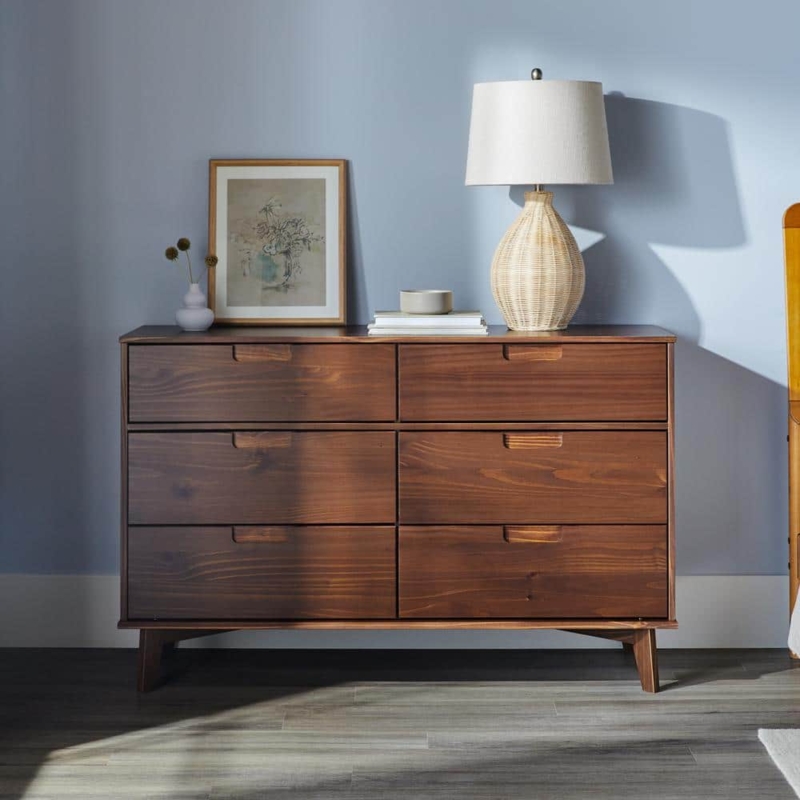 Walnut Double Dresser Cutout Handles Mid Century Modern Style