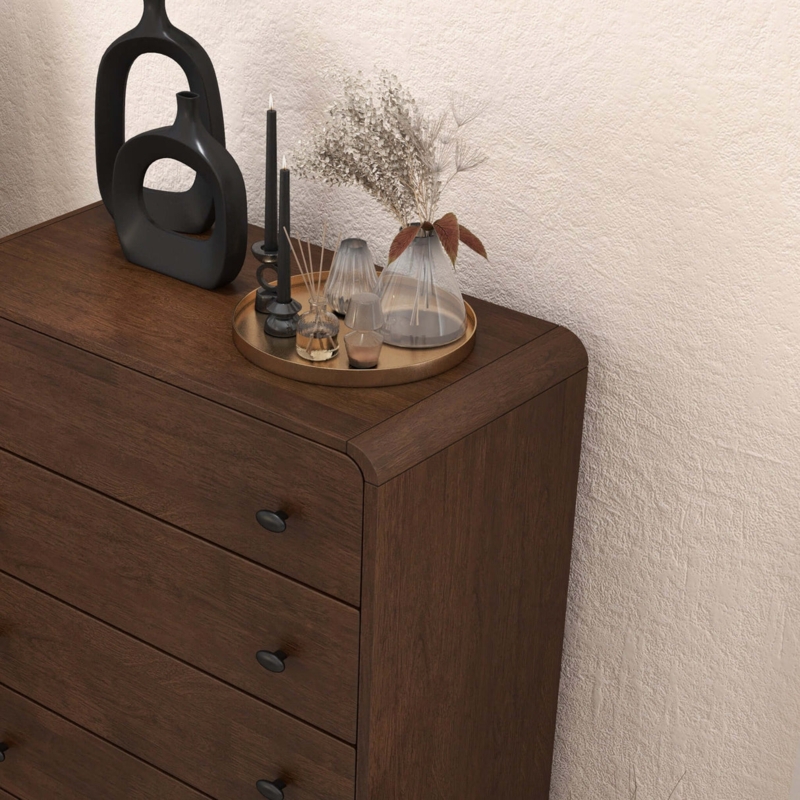 Walnut Dresser featuring Soft Rounded Corners and Oval Knobs
