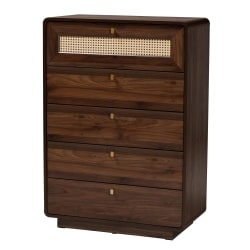 Walnut Five Drawer Chest with Woven Cane Top Drawer Inlay