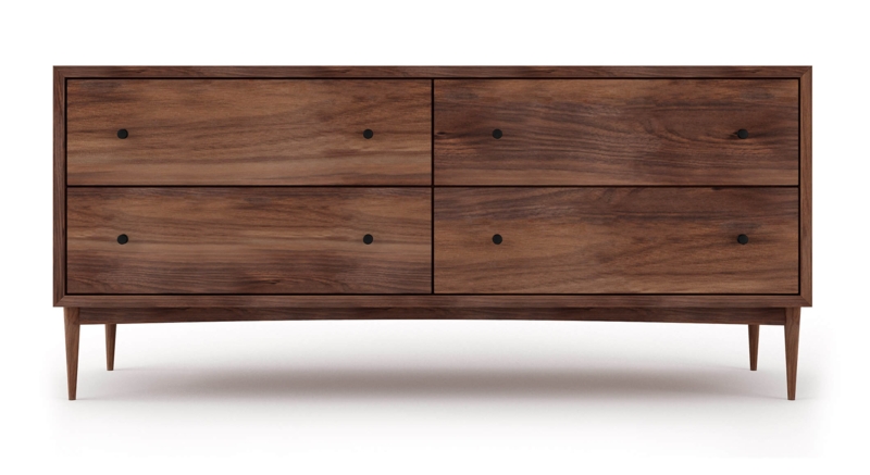 Walnut Wide 4-Drawer Dresser with Tapered Legs