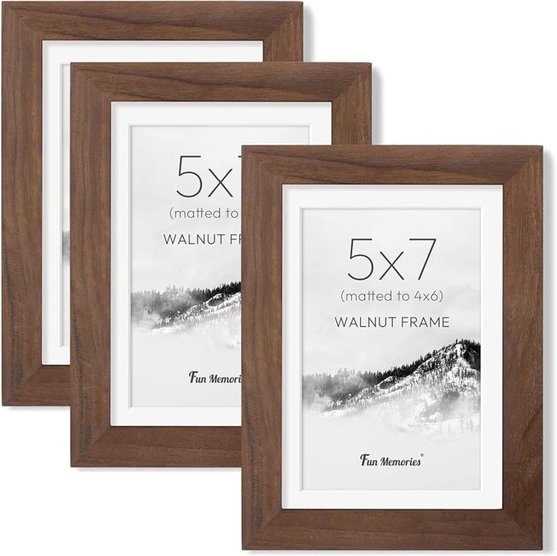 Walnut Wood Toned Picture Frame Set of 3 with Mats