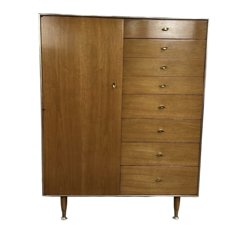 Wardrobe Dresser Mid-Century Modern Eight Drawers and Cabinet Door