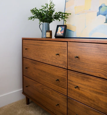 Warm Wood Six Drawer Dresser with Tapered Legs Organic Modern