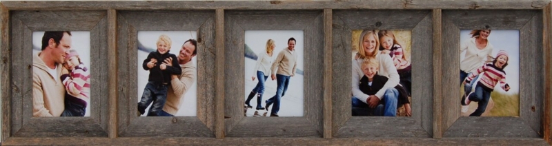 Weathered Barnwood Collage Frame with Five Horizontal Photo Openings
