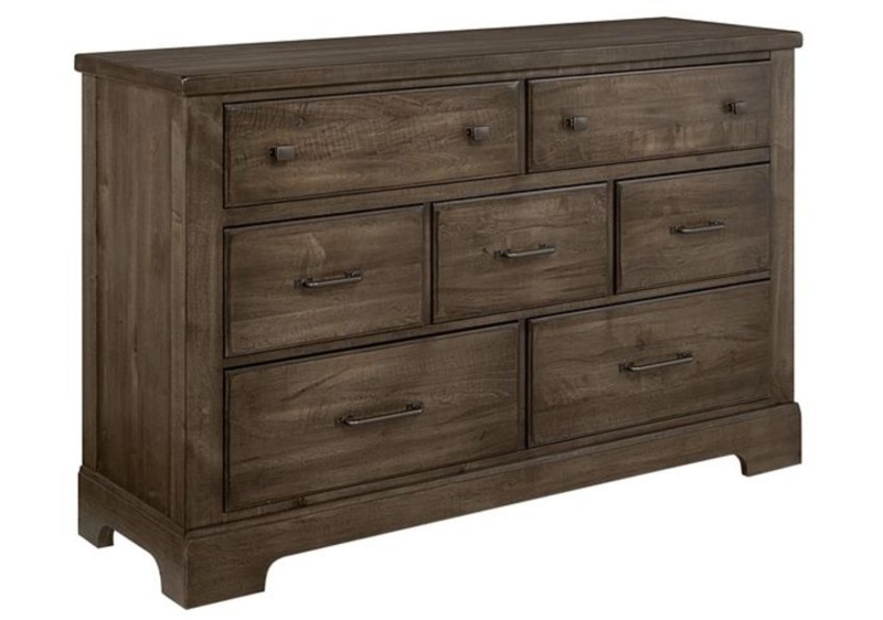 Weathered Gray 7 Drawer Dresser featuring Mixed Knob and Bar Hardware