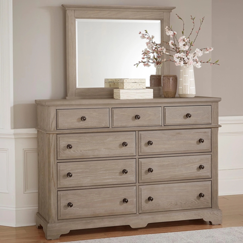 Weathered Gray Bedroom Dresser: 9-Drawer Chest & Dark Metal Knobs